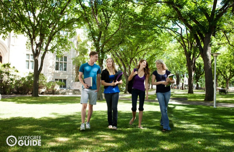 university students walking in a campus